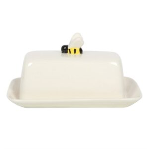 Bee Butter Dish with little ceramic bee on top of lid