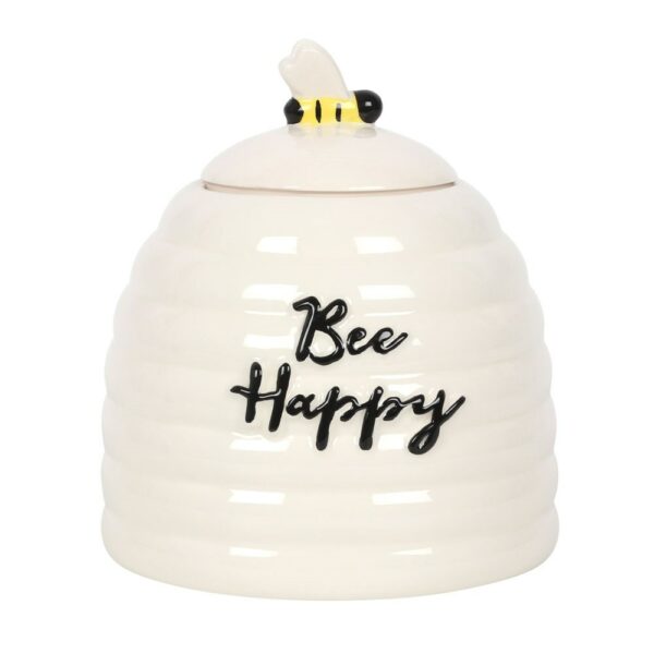 Bee Happy cookie jar on white background