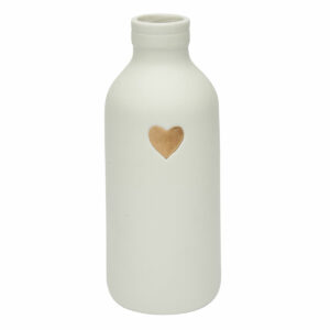 White Vase with Heart Decal on white background